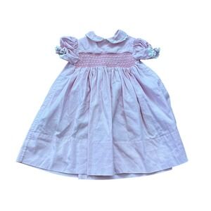 Smocked Corduroy Dress Kids Pink Vintage Heirloom Lace SIZE 12-18M